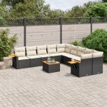 Set canapele de grădină cu perne, 11 piese, negru, poliratan GartenMobel Dekor