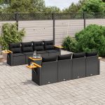 Set mobilier de grădină cu perne, 9 piese, negru, poliratan GartenMobel Dekor