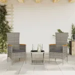 Set mobilier de grădină cu perne, 3 piese, gri, poliratan GartenMobel Dekor