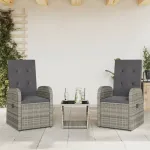 Set mobilier de grădină cu perne, 3 piese, gri, poliratan GartenMobel Dekor