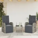 Set mobilier de grădină cu perne, 3 piese, gri, poliratan GartenMobel Dekor