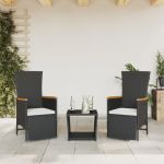 Set mobilier de grădină cu perne, 3 piese, negru, poliratan GartenMobel Dekor