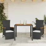 Set mobilier de grădină cu perne, 3 piese, negru, poliratan GartenMobel Dekor