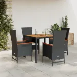 Set mobilier de grădină cu perne, 5 piese, negru, poliratan GartenMobel Dekor