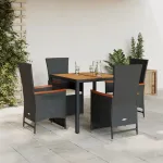 Set mobilier de grădină cu perne, 5 piese, negru, poliratan GartenMobel Dekor