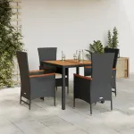Set mobilier de grădină cu perne, 5 piese, negru, poliratan GartenMobel Dekor