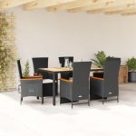 Set mobilier de grădină cu perne, 7 piese, negru, poliratan GartenMobel Dekor