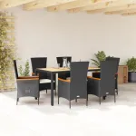 Set mobilier de grădină cu perne, 7 piese, negru, poliratan GartenMobel Dekor
