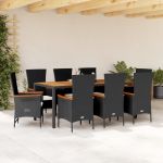Set mobilier de grădină cu perne, 9 piese, negru, poliratan GartenMobel Dekor