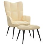 Scaun de relaxare cu taburet, alb crem, catifea GartenMobel Dekor