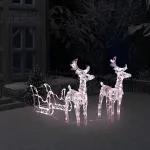 Decorațiune de Crăciun reni și sanie 160 LED-uri 130 cm acril GartenMobel Dekor