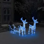 Decorațiune de Crăciun reni și sanie 160 LED-uri 130 cm acril GartenMobel Dekor