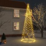 Pom de Crăciun cu stâlp de metal, 1400 LED-uri, alb cald, 5 m GartenMobel Dekor