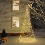 Pom de Crăciun cu stâlp de metal, 500 LED-uri, alb cald, 3 m GartenMobel Dekor