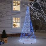Pom de Crăciun cu stâlp de metal, 500 LED-uri, albastru, 3 m GartenMobel Dekor