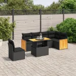 Set canapele de grădină cu perne, 7 piese, negru, poliratan GartenMobel Dekor