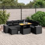 Set mobilier de grădină cu perne, 8 piese, negru, poliratan GartenMobel Dekor