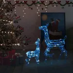 Decorațiune de Crăciun familie reni 160 LED-uri albastru acril GartenMobel Dekor
