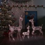 Decorațiune de Crăciun familie reni 300 LED-uri alb cald acril GartenMobel Dekor