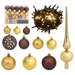 Set globuri Crăciun cu vârf & 150 LED-uri 61 piese auriu&bronz GartenMobel Dekor