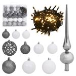 Set globuri Crăciun cu vârf & 300 LED-uri 120 piese alb & gri GartenMobel Dekor