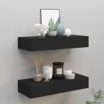Dulapuri de perete cu sertare 2 buc. negru 60x23,5x10 cm MDF GartenMobel Dekor