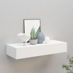 Raft de perete cu sertar, alb, 60x23,5x10 cm, MDF GartenMobel Dekor