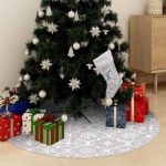Covor fustă de brad Crăciun cu șosetă, alb, 122 cm, țesătură GartenMobel Dekor