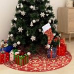 Covor fustă de brad Crăciun cu șosetă, roșu, 122 cm, țesătură GartenMobel Dekor