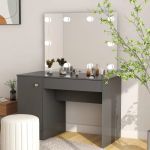 Masă de machiaj cu lumini LED, gri, 110x55x145 cm, MDF GartenMobel Dekor