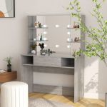 Masă machiaj cu lumini LED, gri beton, 100x40x135 cm , MDF GartenMobel Dekor