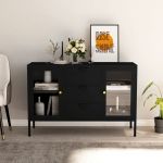 Servantă, negru, 105x35x70 cm, oțel și sticlă securizată GartenMobel Dekor