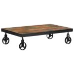 Măsuță de cafea cu roți, 100x60x26 cm, lemn masiv reciclat GartenMobel Dekor