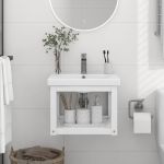 Cadru chiuvetă de baie pentru perete, alb, 40x38x31 cm, fier GartenMobel Dekor