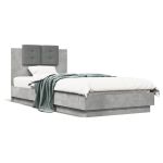 Cadru de pat cu tăblie și lumini LED, gri beton, 90x200 cm GartenMobel Dekor