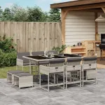 Set mobilier de grădină cu perne 11 piese gri deschis poliratan GartenMobel Dekor
