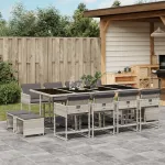 Set mobilier de grădină cu perne 13 piese gri deschis poliratan GartenMobel Dekor