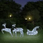 Decor de Crăciun cu reni și sanie, 60 LED-uri, alb, exterior GartenMobel Dekor