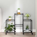 Suport pentru flori cu roți, 83x25x63,5 cm, negru, fier GartenMobel Dekor