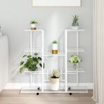 Suport pentru flori cu roți, 94,5x24,5x91,5 cm, alb, fier GartenMobel Dekor