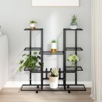 Suport pentru flori cu roți, 94,5x24,5x91,5 cm, negru, fier GartenMobel Dekor