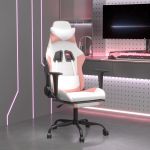 Scaun gaming de masaj/suport picioare, alb/roz, piele ecologică GartenMobel Dekor