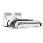 Cadru de pat cu tăblie și lumini LED, alb, 120x190 cm GartenMobel Dekor