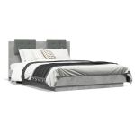 Cadru de pat cu tăblie și lumini LED, gri beton, 120x190 cm GartenMobel Dekor