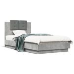 Cadru de pat cu tăblie și lumini LED, gri beton, 75x190 cm GartenMobel Dekor