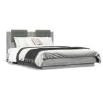 Cadru de pat cu tăblie și lumini LED, gri sonoma, 120x190 cm GartenMobel Dekor