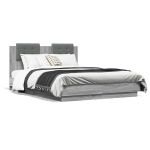 Cadru de pat cu tăblie și lumini LED, gri sonoma, 135x190 cm GartenMobel Dekor