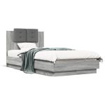 Cadru de pat cu tăblie și lumini LED, gri sonoma, 75x190 cm GartenMobel Dekor