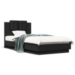 Cadru de pat cu tăblie și lumini LED, negru, 90x190 cm GartenMobel Dekor