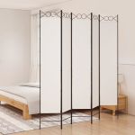 Paravan de cameră cu 5 panouri, alb, 200x220 cm, textil GartenMobel Dekor